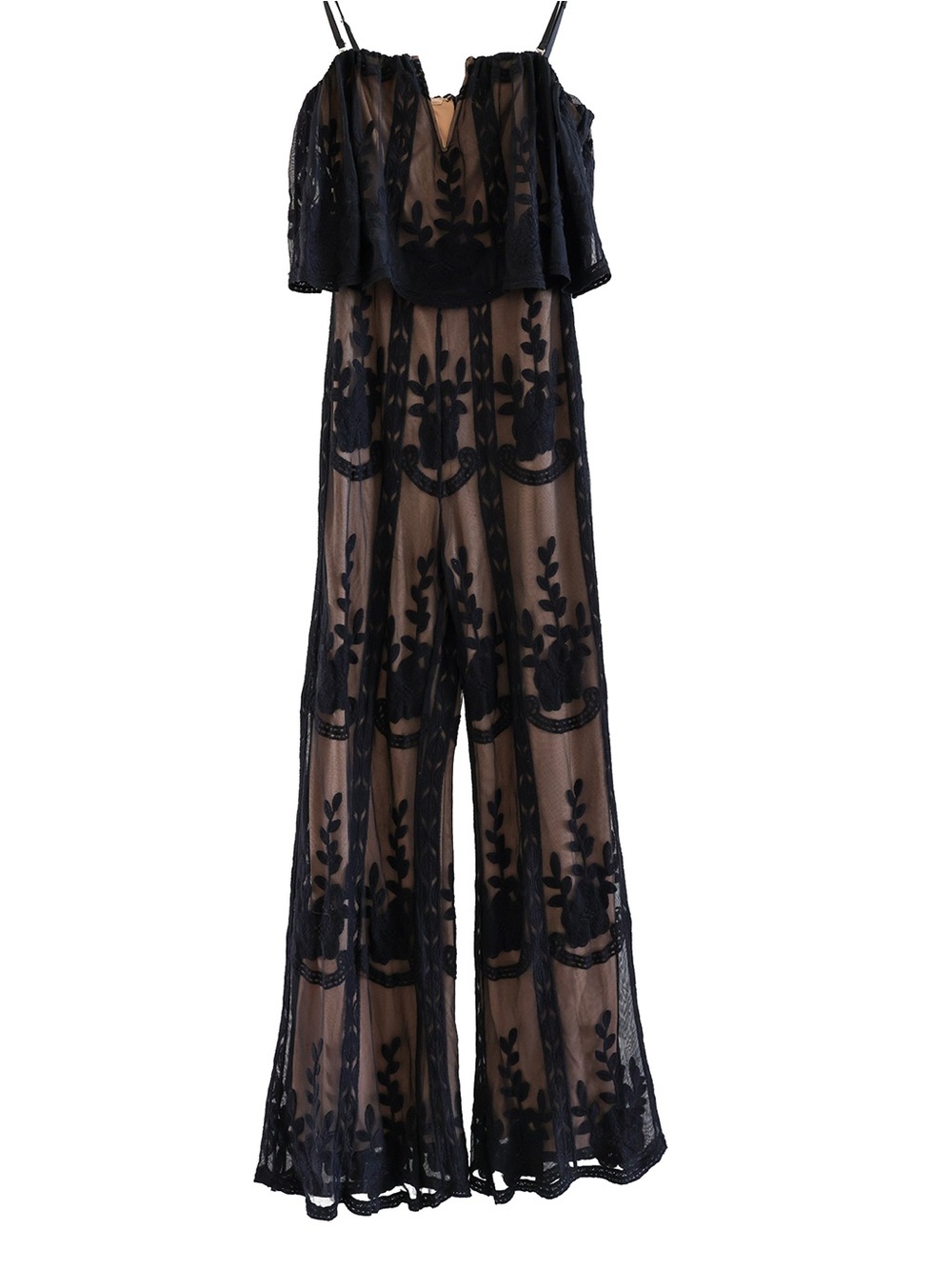 Aakaa Navy Sheer Embroidered Wide-Leg Jumpsuit